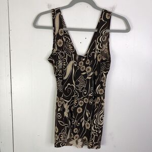 Vintage Y2K Babydoll Top Womens M Paisley Chocolate Brown Jersey Retro Stretch